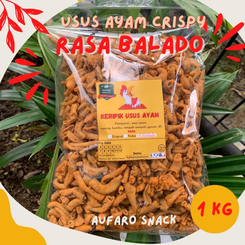 

KERIPIK USUS AYAM CRISPY RASA BALADO 1KG KRIPSUS KRISPI AUFARO SNACK