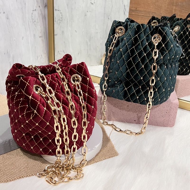 Tas Paris Bucket Velvet Casual Premium