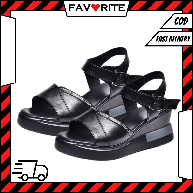 Favorite &quot;FREE BOX&quot; Sepatu Wanita Sandal Wedges Slip On Kasual Fashion Import Premium Quality 9019