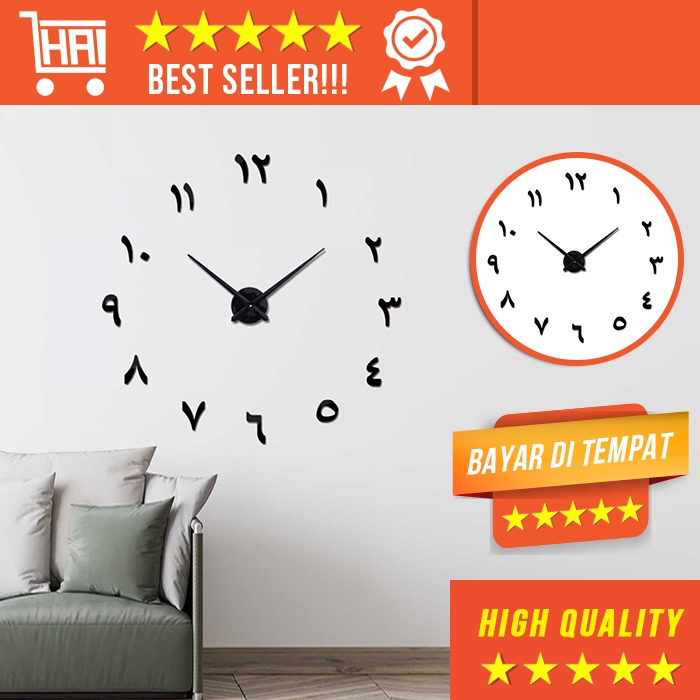 ORIGINAL JAM DINDING BESAR ARAB/WALL CLOCK JAM DINDING ANGKA ARAB DIY TANPA SUARA AWET DEKORASI GOLD