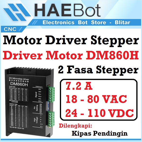 [HAEBOT] Motor Driver Stepper Nema 23 34 86 DM860H 24V - 100V 7.2A CNC Cooling Fan Kipas Pendingin 57 Microstep Pengontrol 2 Phase Bipolar DC Router Laser Plasma Microstepping Dinamo