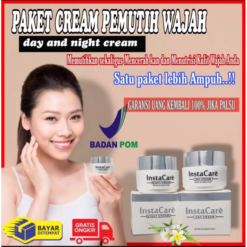 Paket Cream siang malam Instacare Bpom Ori Pemutih wajah glowing penghilang flek hitam ampuh cepat d