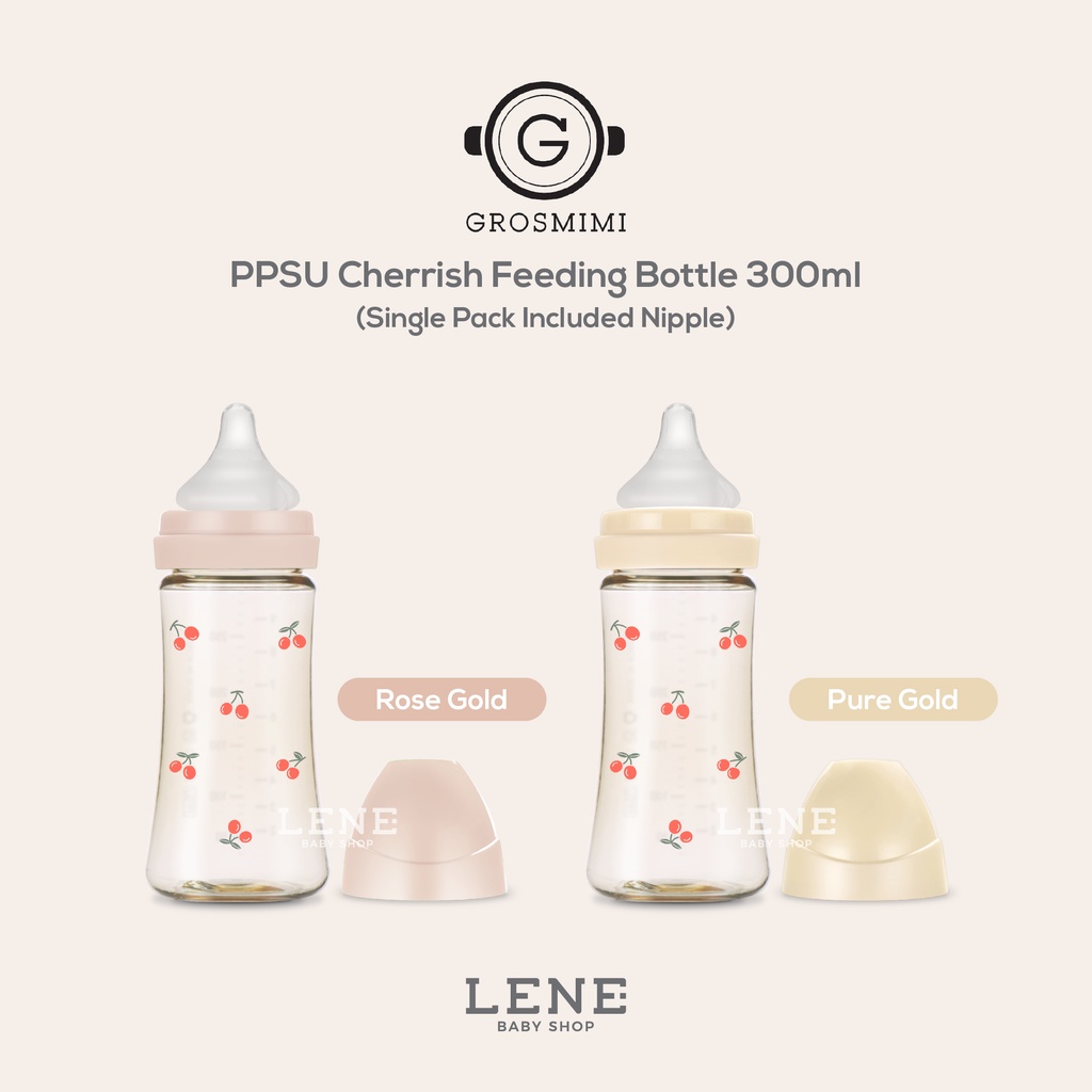 Grosmimi PPSU Cherrish Feeding Bottle 300ml Single Pack Included Nipple
