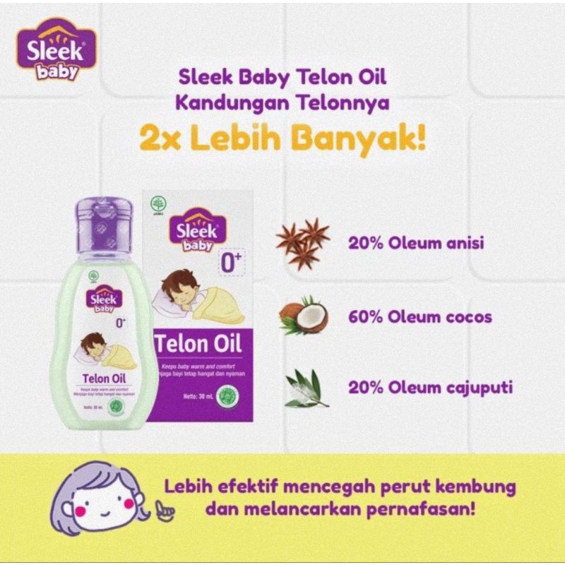 Sleek Baby Telon Oil Ukuran 30 ml &amp; 70 ml - Minyak Telon Bayi &amp; Anak