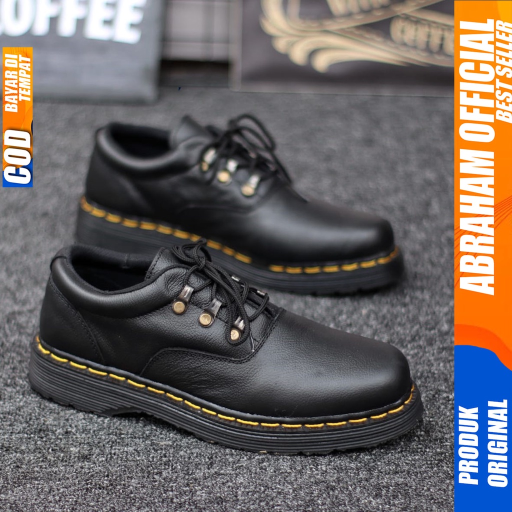 Sepatu Pantofel Docmart Low Boots Kulit Asli Hitam Formal Kerja Pria Abraham Mogi