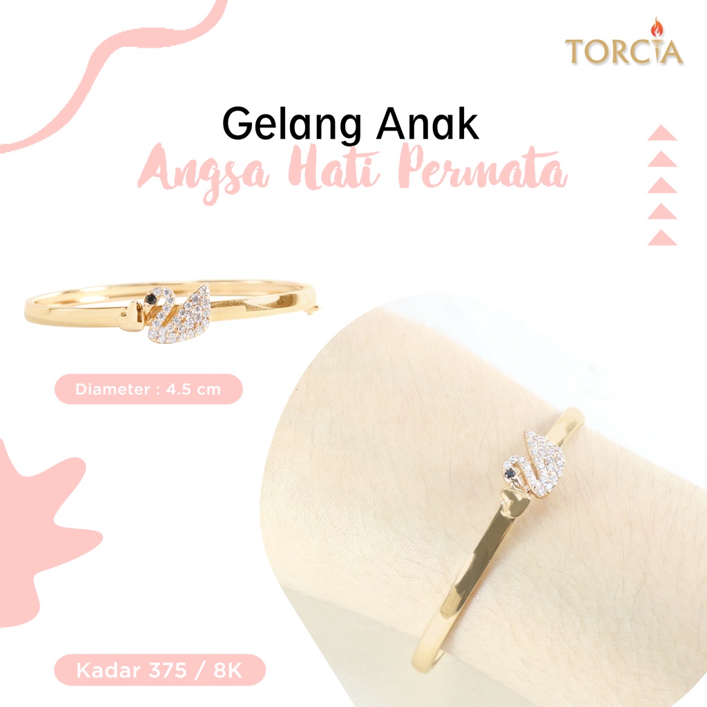 Gelang Bayi dan Anak Emas Asli Angsa Hati Permata Kadar 375 Torcia