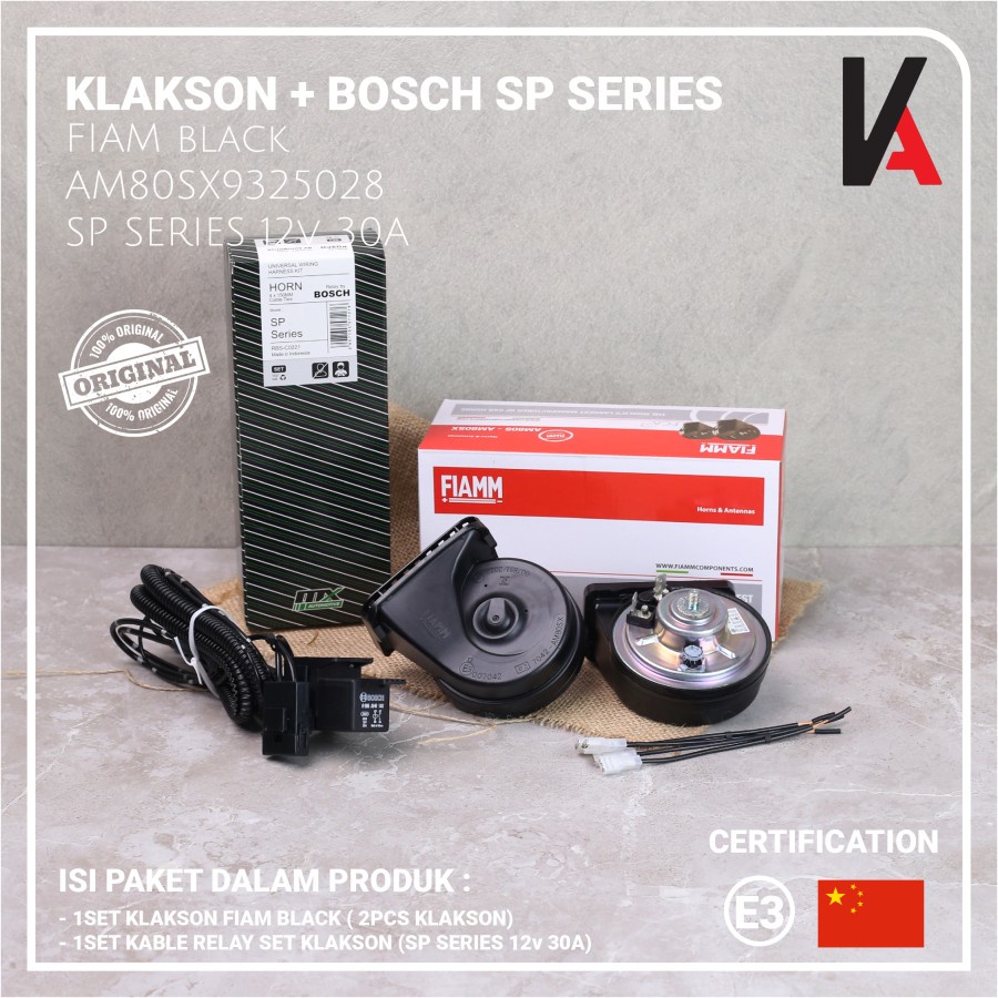 KLAKSON MOBIL MOTOR KEONG FIAMM ITALY WATERPROOF ORIGINAL 12V + CABLE RELAY SET ORIGINAL