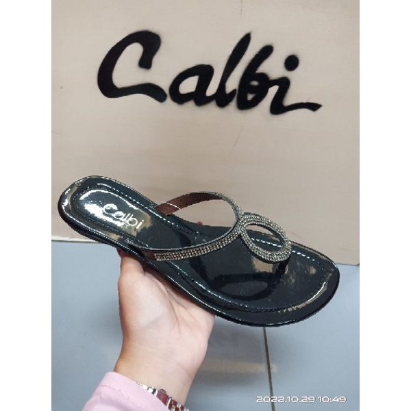Sandal Wanita Teplek Calbi Original Artikel TQE 17 Model Jepit Hak Flat Size 36-40