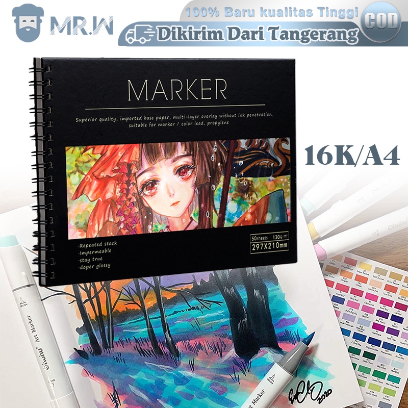 

Marker Pad 50 Sheets Marker Pen Drawing Paper A4 Hard Cover Sketchbook Untuk Copic Dan Promarker