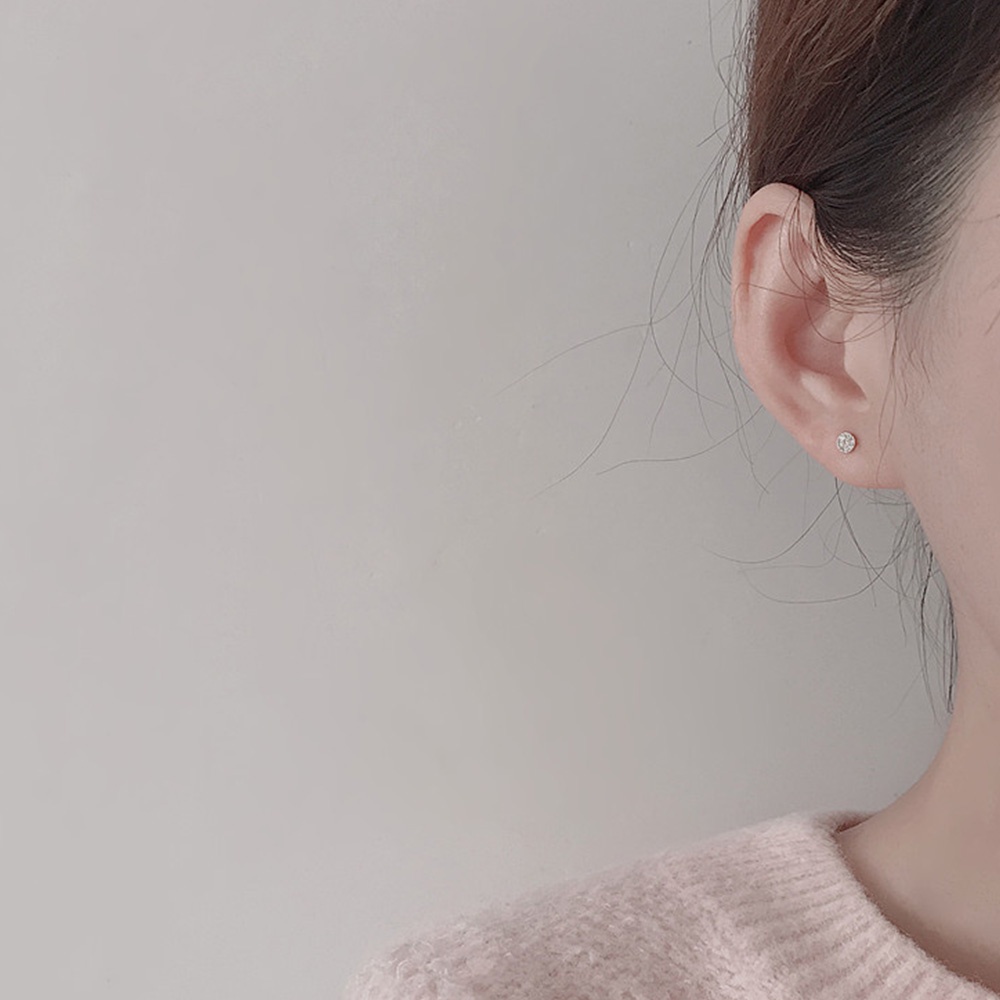 Anting Tusuk Bentuk Bulat Kecil Warna Emas Aksen Kristal Untuk Wanita