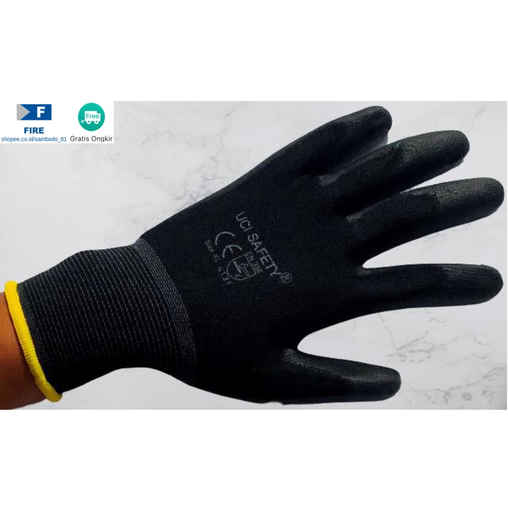 Sarung Tangan Multi Purpose Polyurethane Kerja Palmfit Safety Gloves Security Dilapisi Karet Industri Pabrik Uci Safety Motor Bengkel otomotif Bagunan Coating Karet Pengaman kerja Packing PU