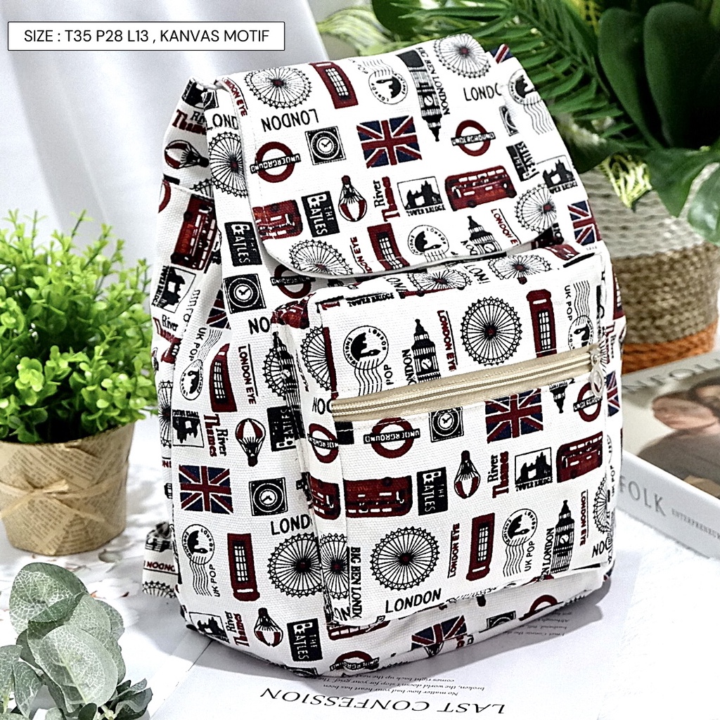 Ransel Kanvas Wanita Travel Multi-fungsional Tali Serut Ransel Siswa Campus Style banyak motif Warna-Motif 110