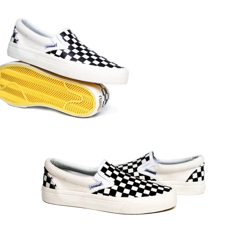Sepatu Slip On CHEKERBOARD CorvalueFootwear Cornwall CB gr2 hitam