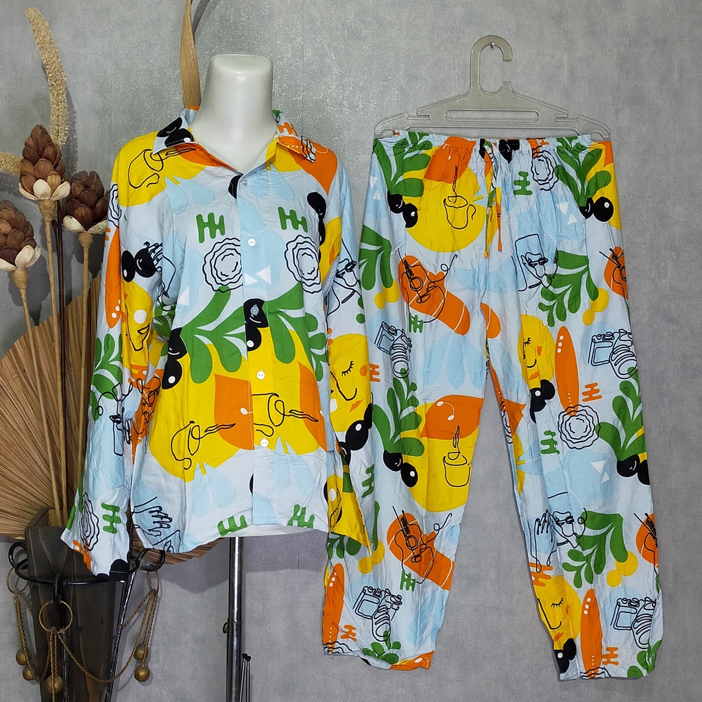 SETELAN KEMEJA TANGAN PANJANG BALI / BABYDOLL / PIYAMA / BAJU TIDUR (pilih motif)