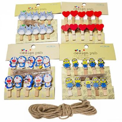 ☀ INDOLAND ☀ Wooden Clip + Tali Rami | Penjepit Foto Karakter | Jepit Kayu Lucu Photo Clip R070