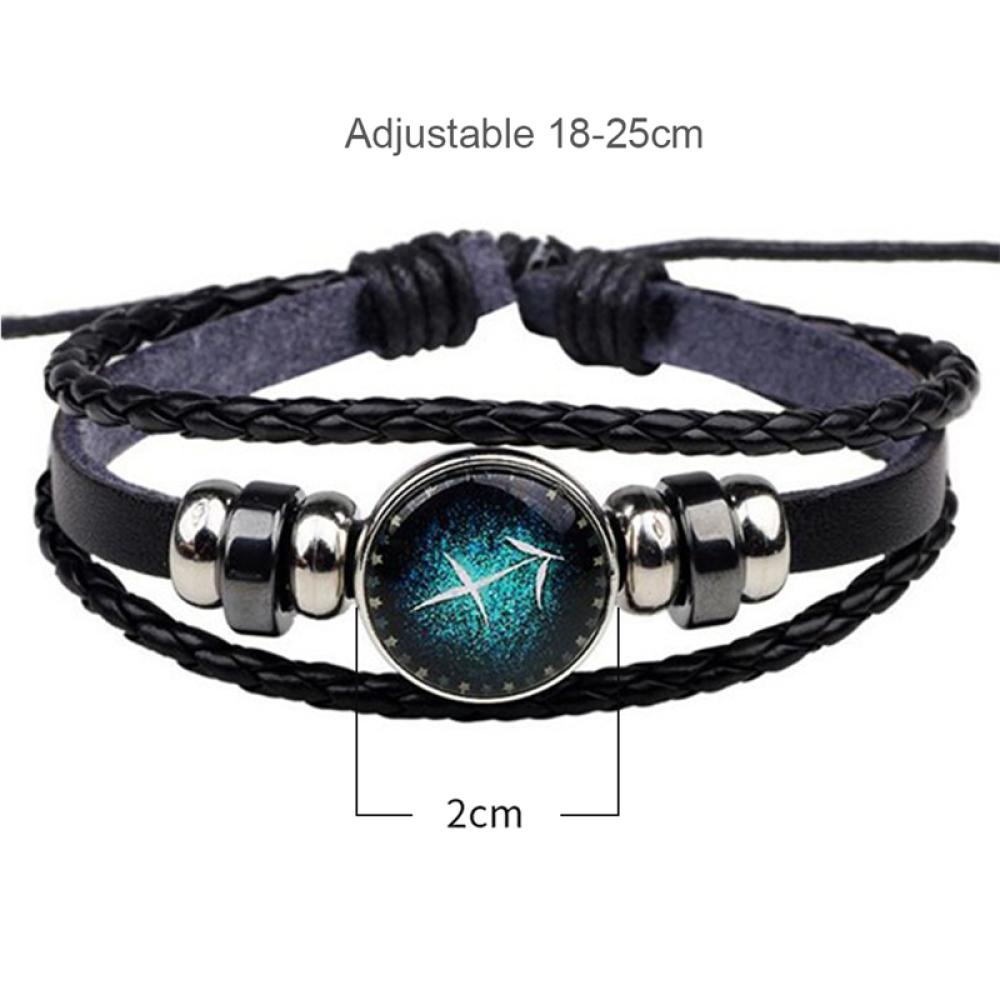 Timekey Gelang Tali Kulit Kepang Multilayer Dengan Charm Bulat Motif Zodiak Untuk Priawanita W9Z1