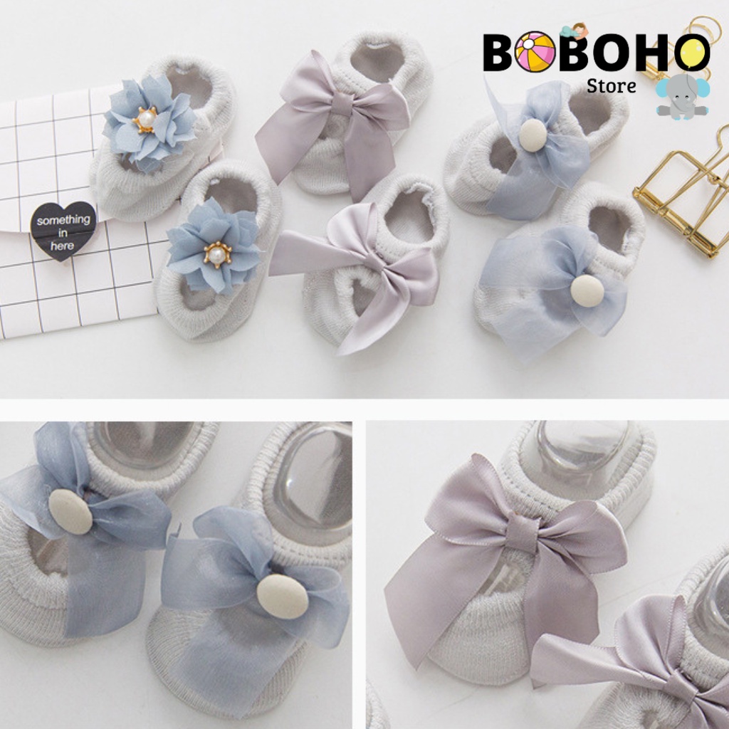 BOBOHO - KAOS KAKI BAYI PEREMPUAN NEWBORN 0-12 BULAN IMPORT KUALITAS PREMIUM KOREA MOTIF 3 JENIS BUNGA PITA