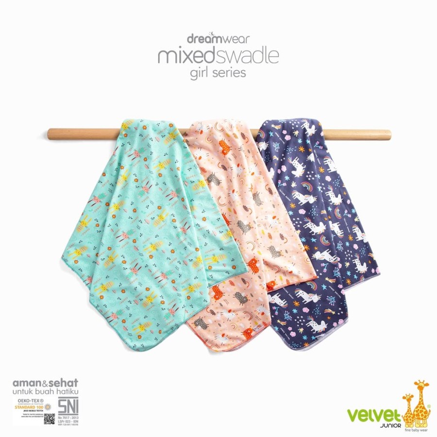 Velvet Junior Kain BEDONG / Swaddle (1 pack = 3 pcs) Kain Bedong Bayi