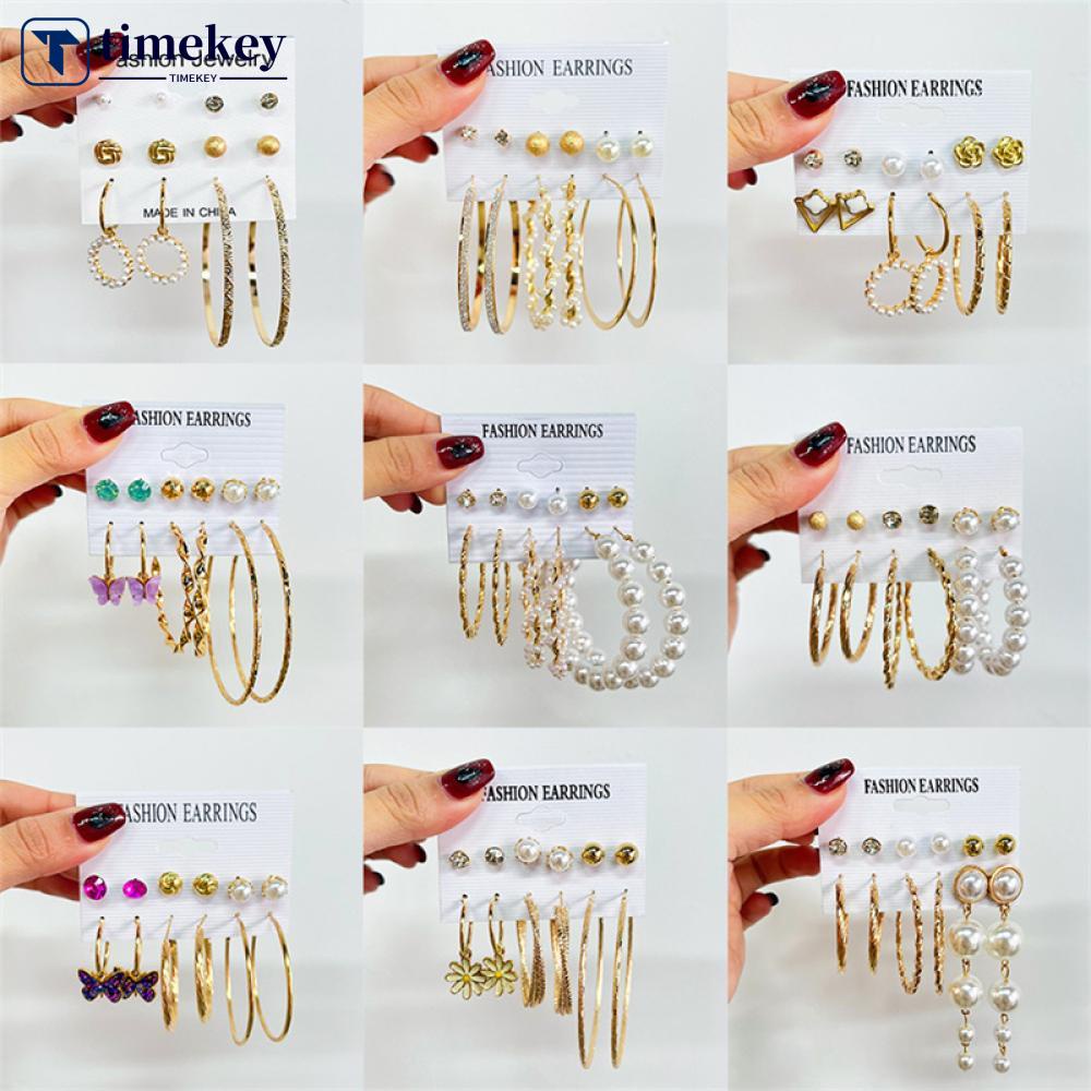 Timekey Set Anting Tusuk Desain Kupukupu Geometri Simple Bahan Metal Untuk Wanita E8Z2