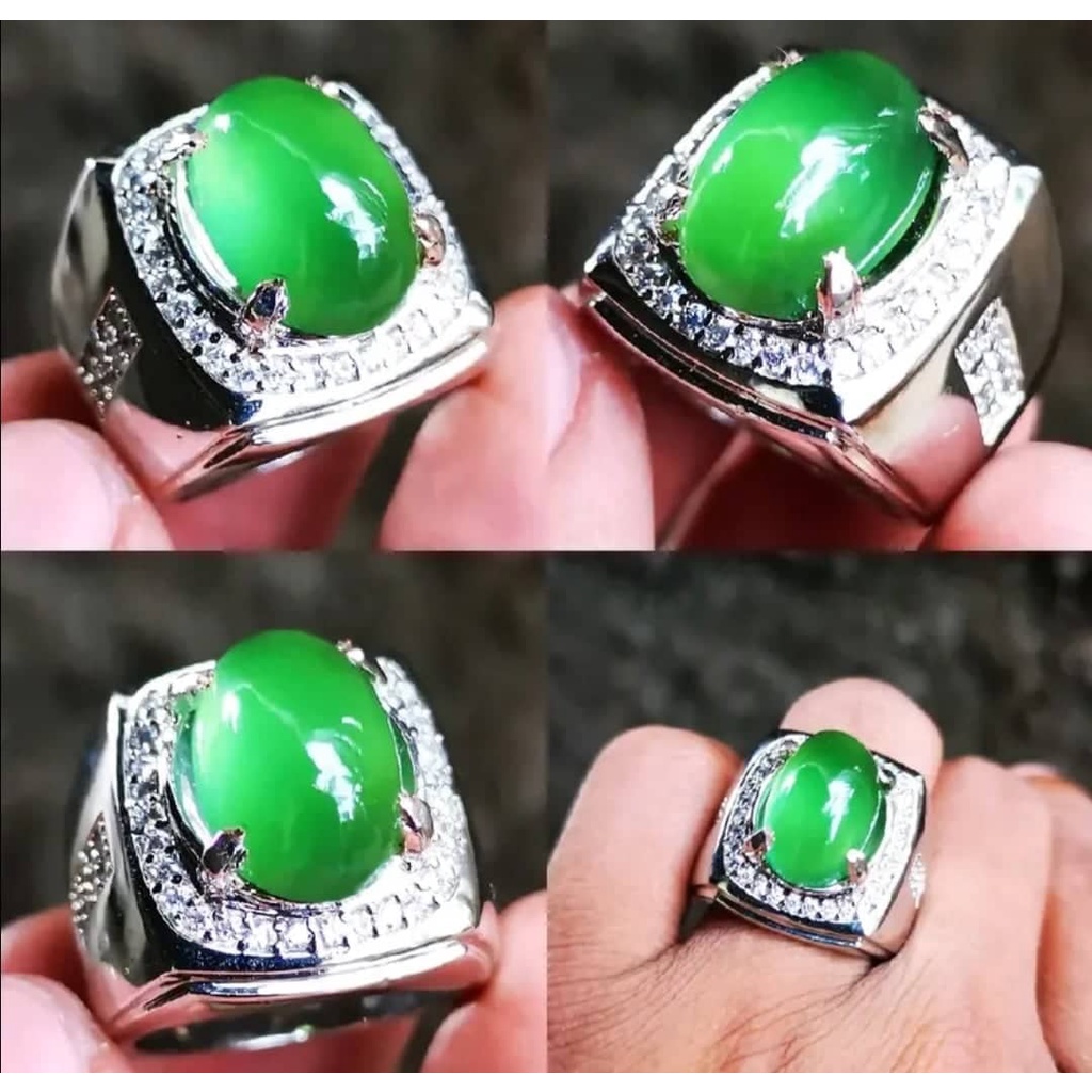 Cincin Batu Asli Natural Green Serpentine Hijau Garut Kristal