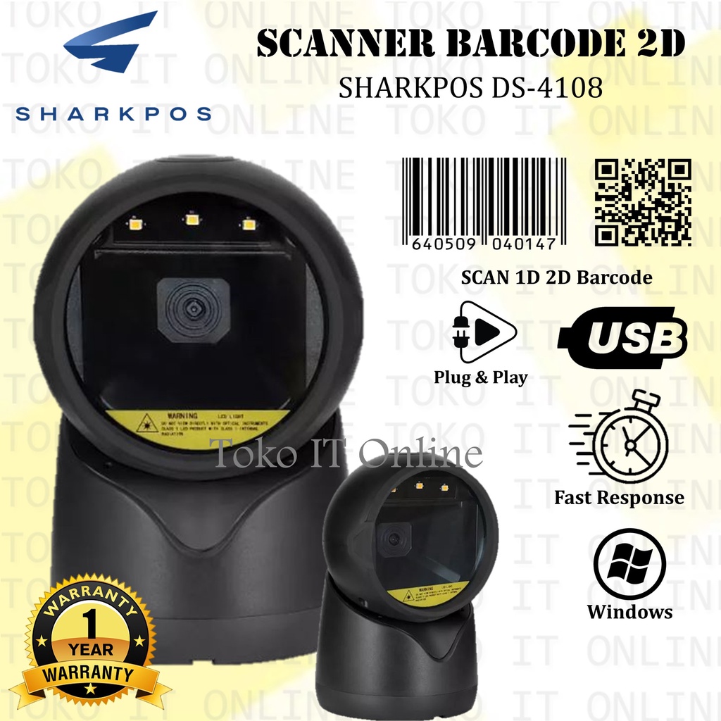 SHARKPOS DS4108 SCANNER BARCODE 1D 2D OMNI DEKSTOP USB SCAN QR CODE EFAKTUR HARGA BARANG
