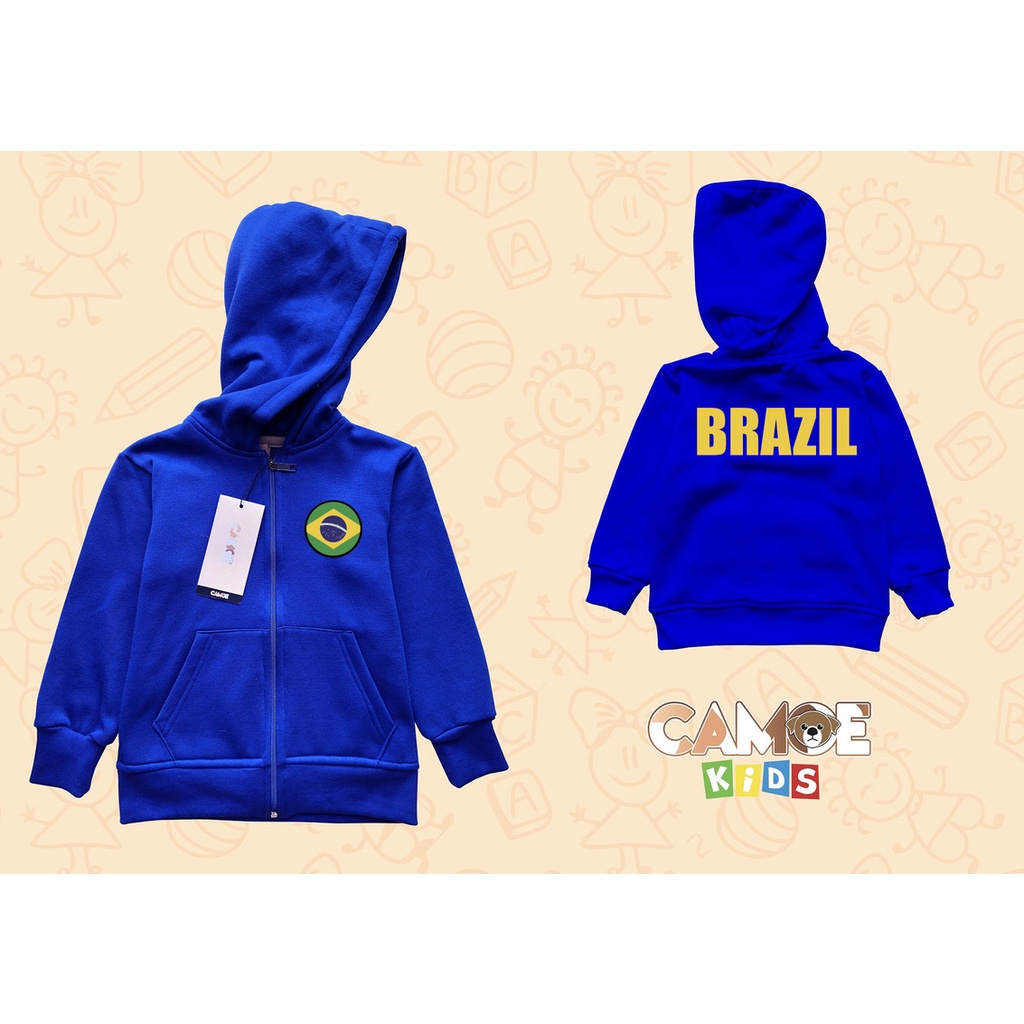 Jaket Hoodie Zipper Anak KIDS Brazil Flag Bendera Brasil
