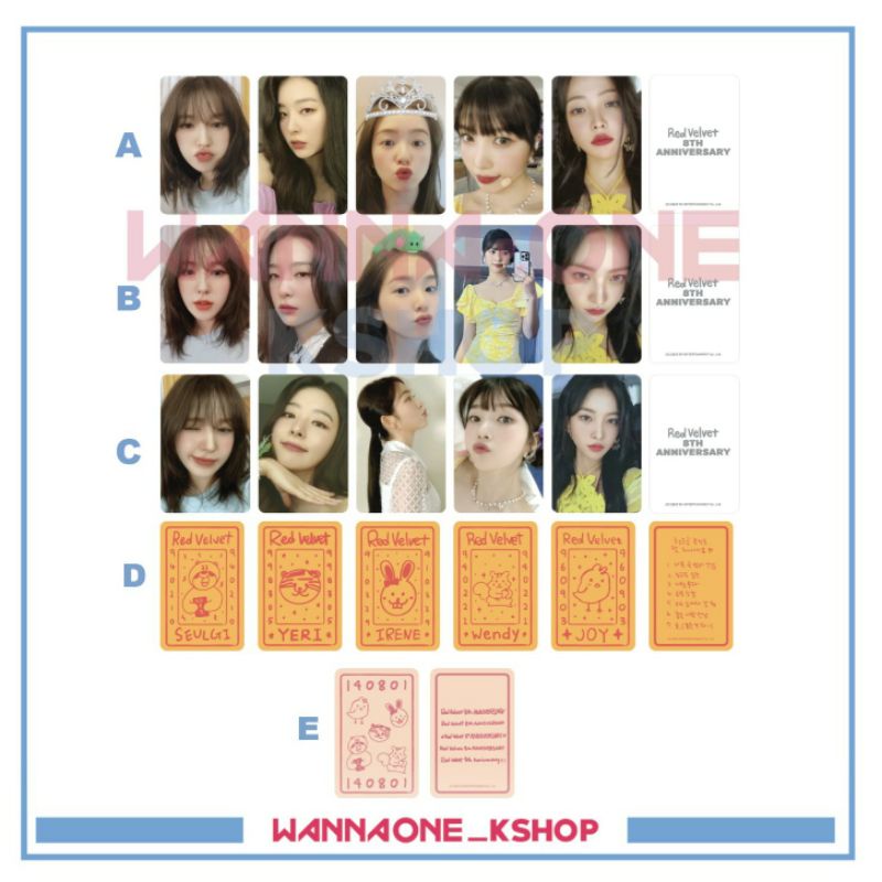 photocard red velvet 8th Anniversary irene yeri joy seulgi wendy