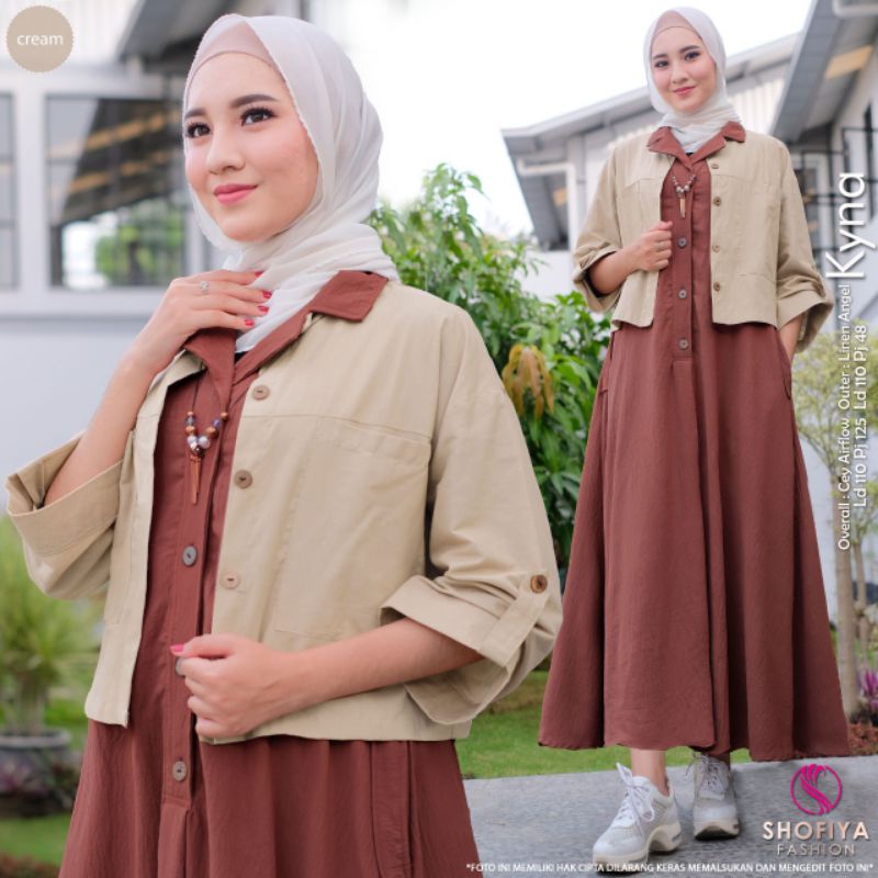 kyna set setelan gamis dan outer inner 2in1 shofiya fashion sfs
