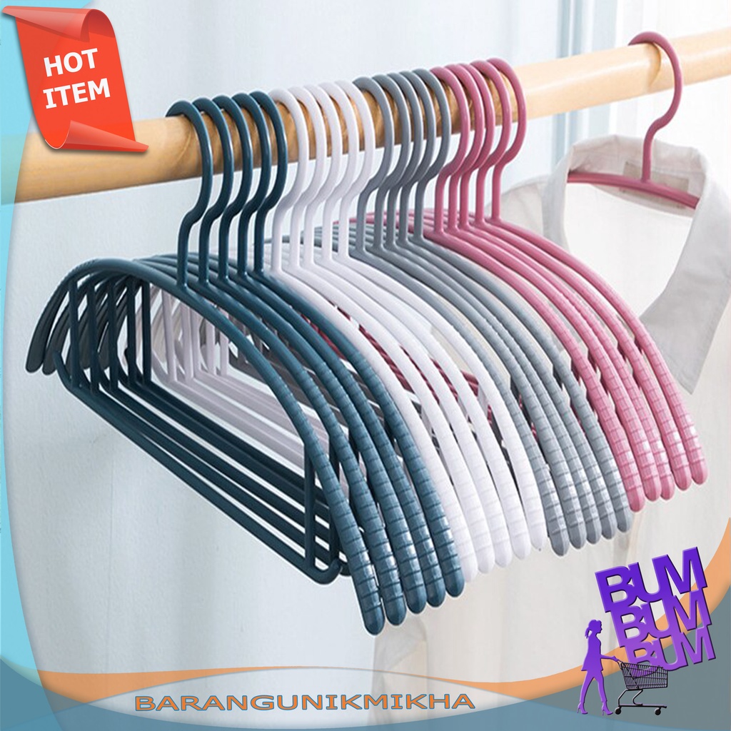 Anti Slip Hanger Gantungan Baju Plastik Lentur Pakaian Cloth Hanger Laundry Warna Pastel 1pc - BUM