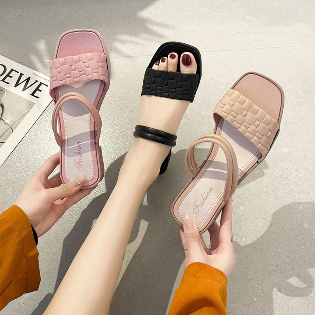 ( GS ) SANDAL SEPATU WEDGES WANITA SLOP JELLY MOTIF CROCO