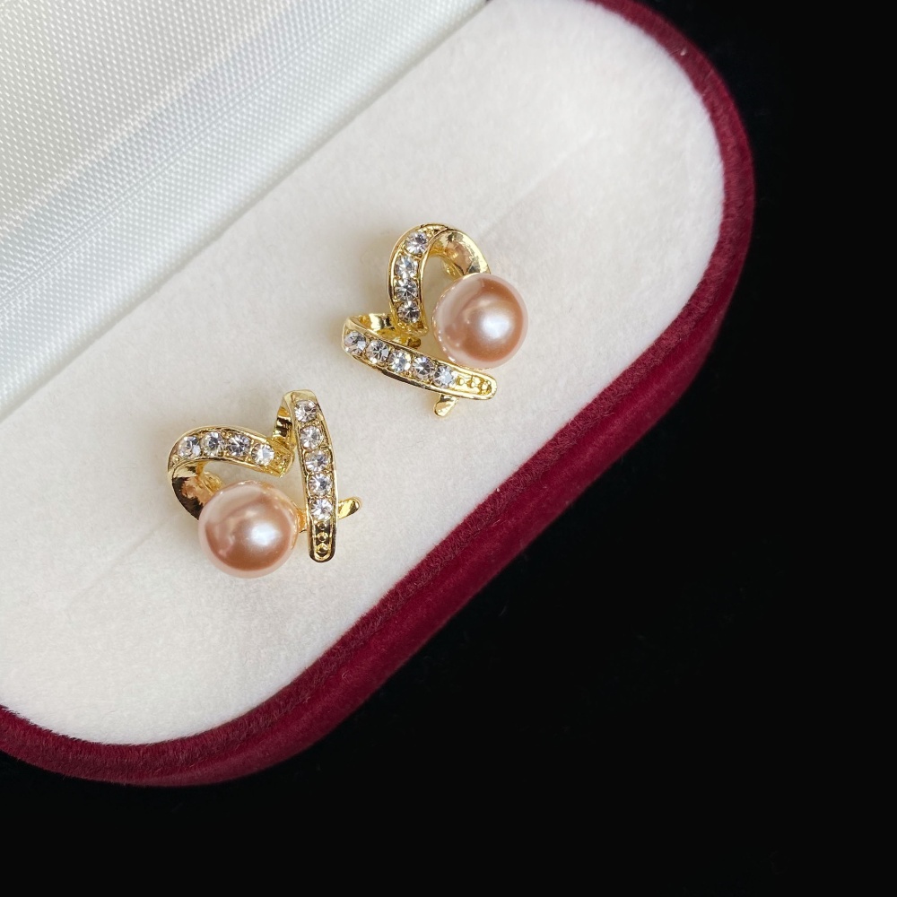 Anting Tusuk Mutiara Berlian Imitasi Bentuk Hati Untuk Wanita