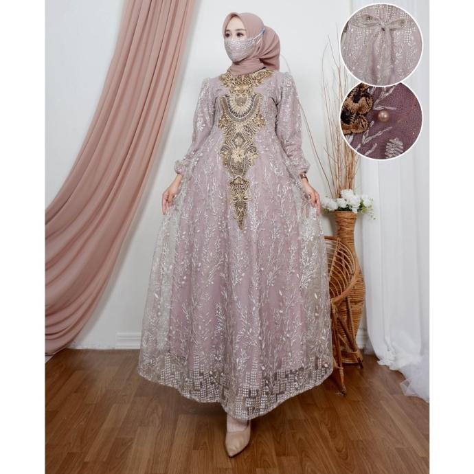 Kekinian Bordir Lc Dress Najwa Pesta Wanita Modern Brukat Gamis Kebaya Storolandari