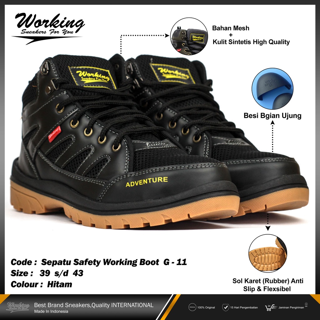 Working Sneakers For You Sepatu Boots Safety Ujung Besi Code G-11 Size 38-43