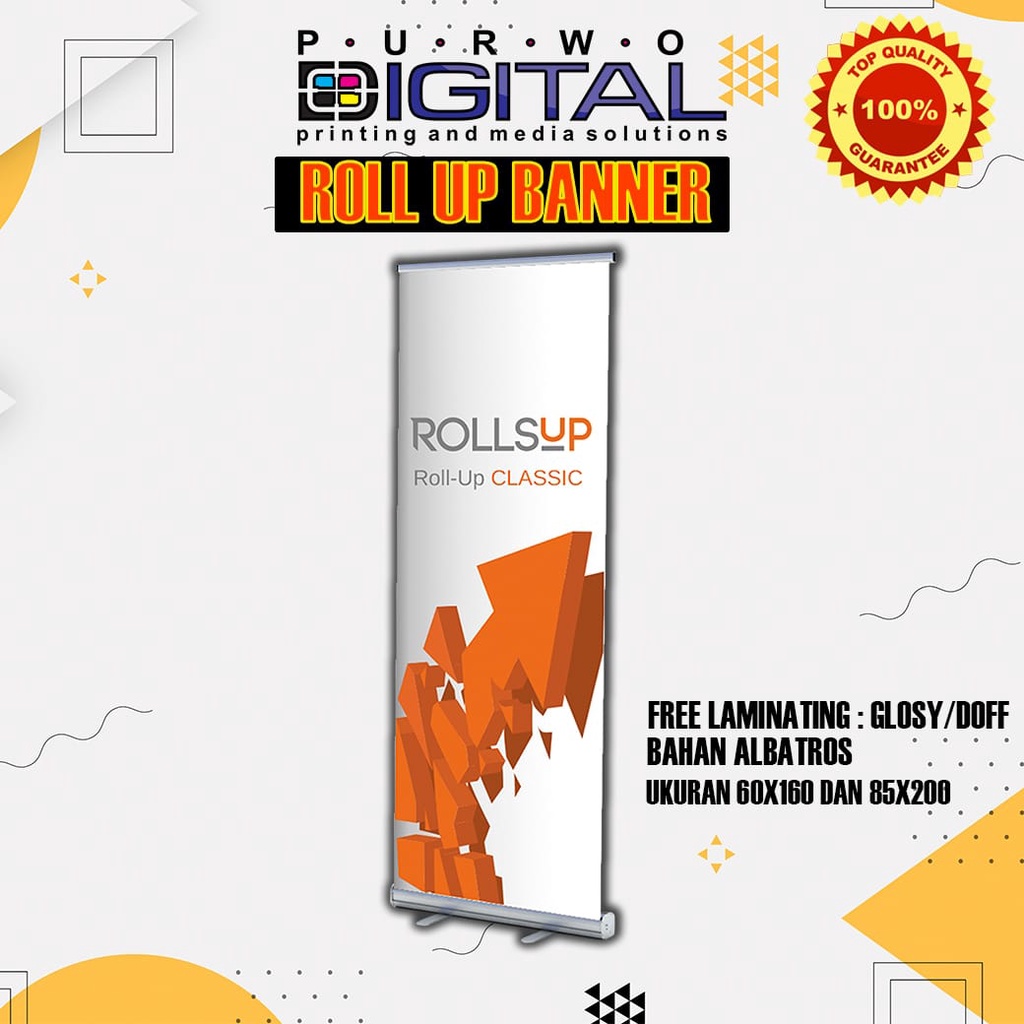 

TERMURAH ROLL UP BANNER / PRINT CETAK GAMBAR / BAHAN ALBATROS LAMINASI GLOSSY / DOFF