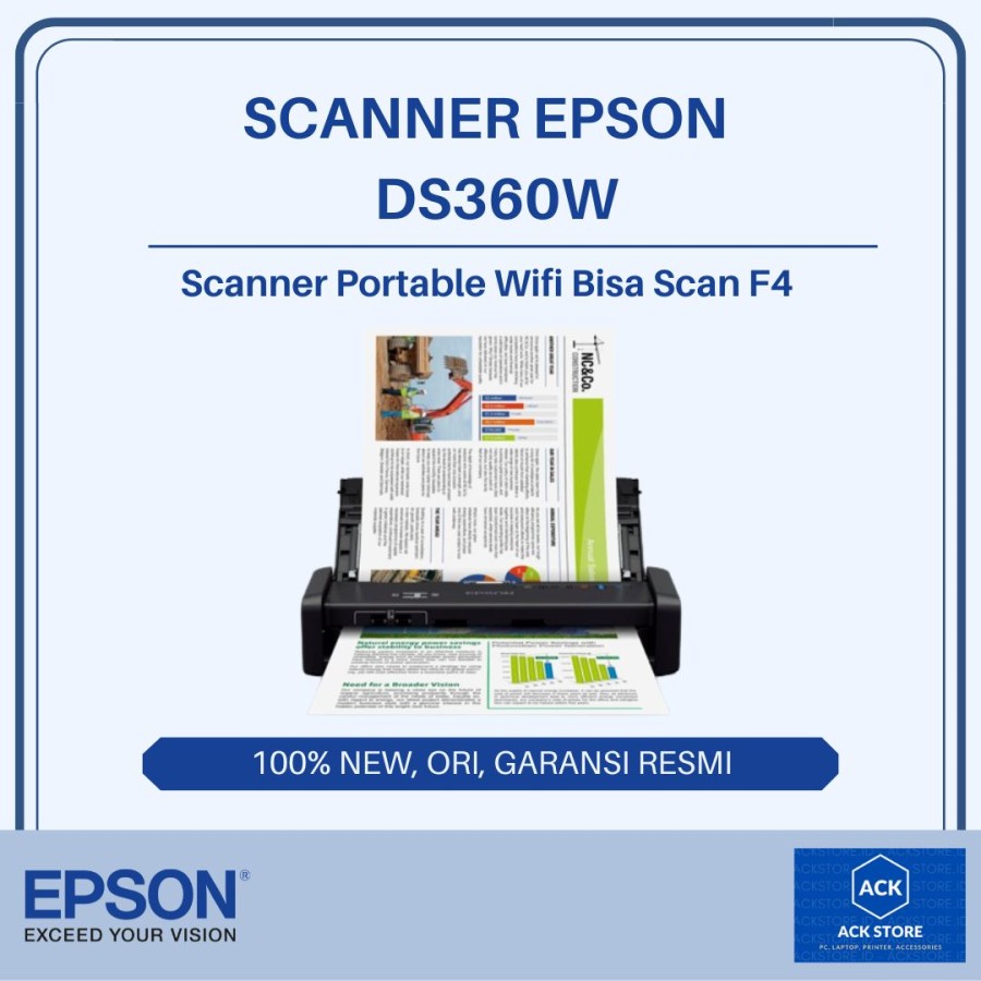 Scanner Epson Workforce DS360W DS 360W Portable WIFI Docs Auto 20Sheet