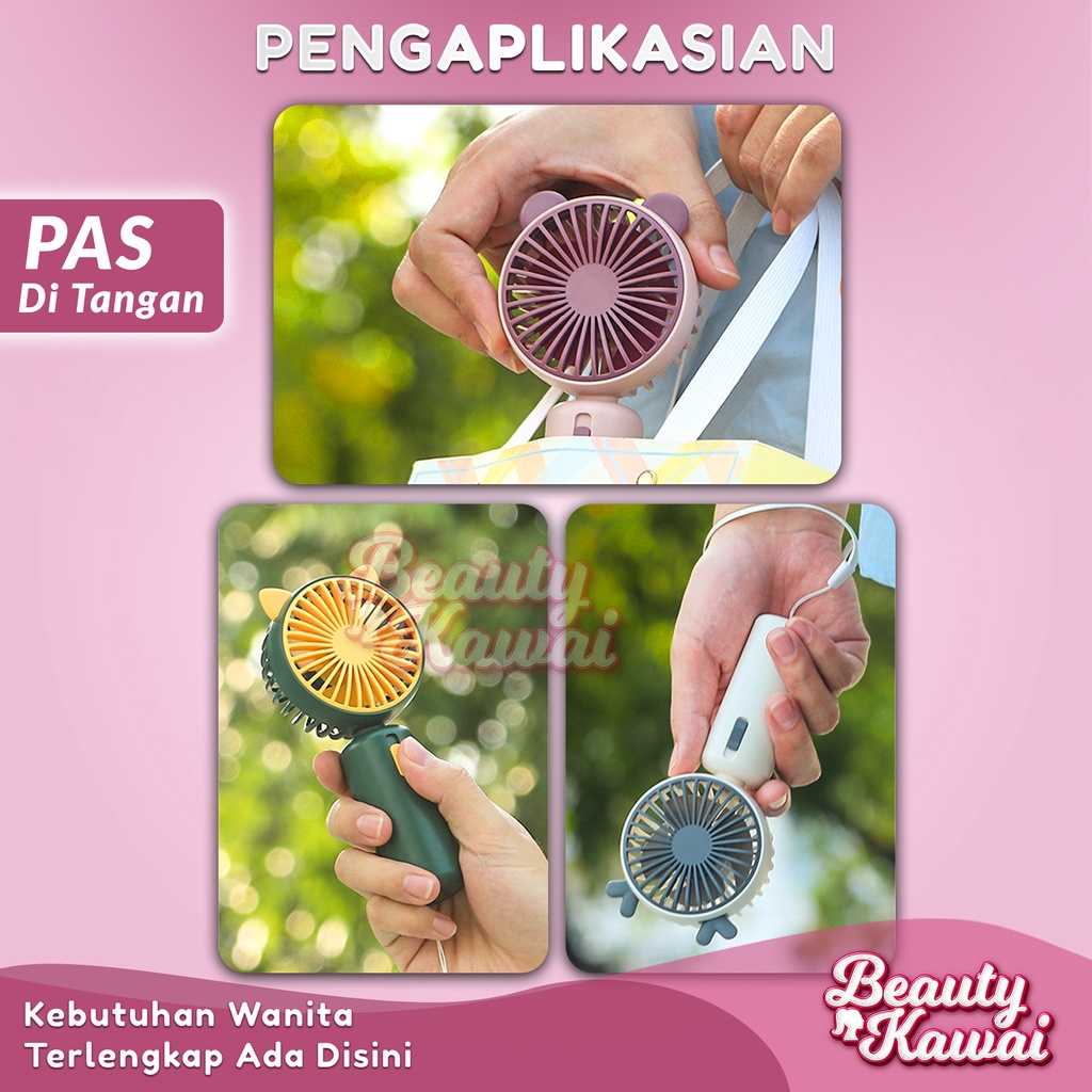 Kipas Genggam Angin Mini Karakter Fan Lucu Handheld USB Rechargeable Portable