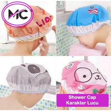 Shower Cap Karakter Kartun Topi Mandi Keramas Lucu Penutup Rambut Cover Kepala Waterproof Anti Air Praktis Murah