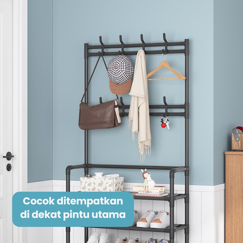 KAGK Rak Sepatu 4 Susun Stand Hanger /Gantungan Baju Rak Serbaguna 4 Tingkat /Tempat Penyimpanan Gantung Pakaian Tas Topi Rak