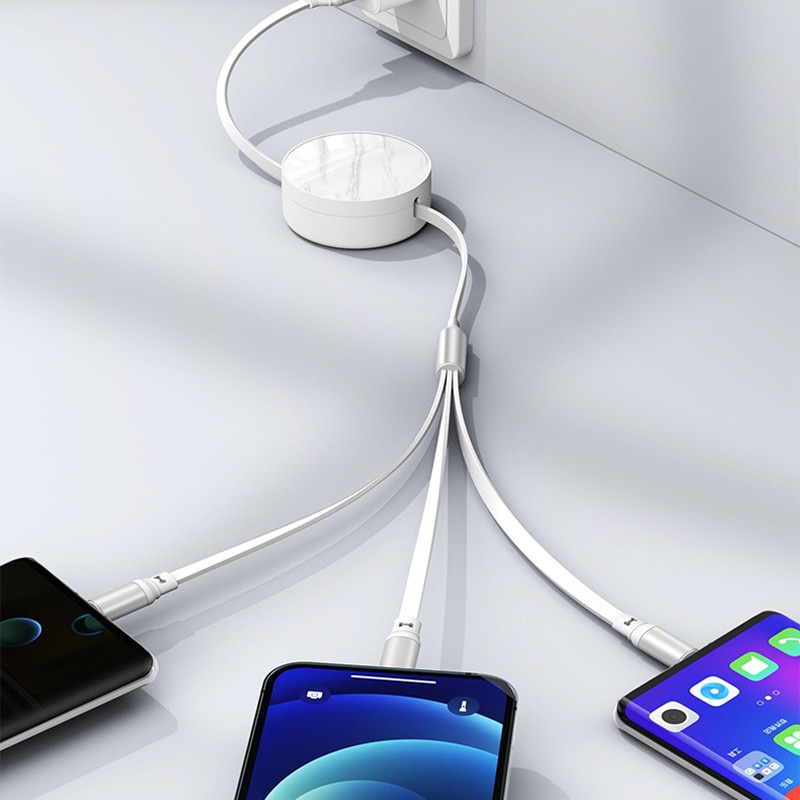 3in1 Kabel Charger USB Tipe C 66W 6A Fast Charging Retractable Portable Untuk Iphone 14 13