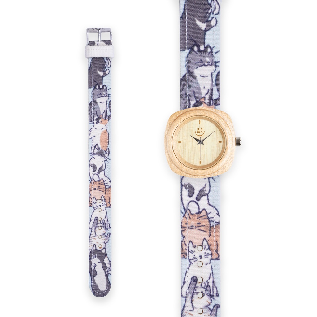 Jam Tangan Kayu Kama Watch Edisi Strap Cat