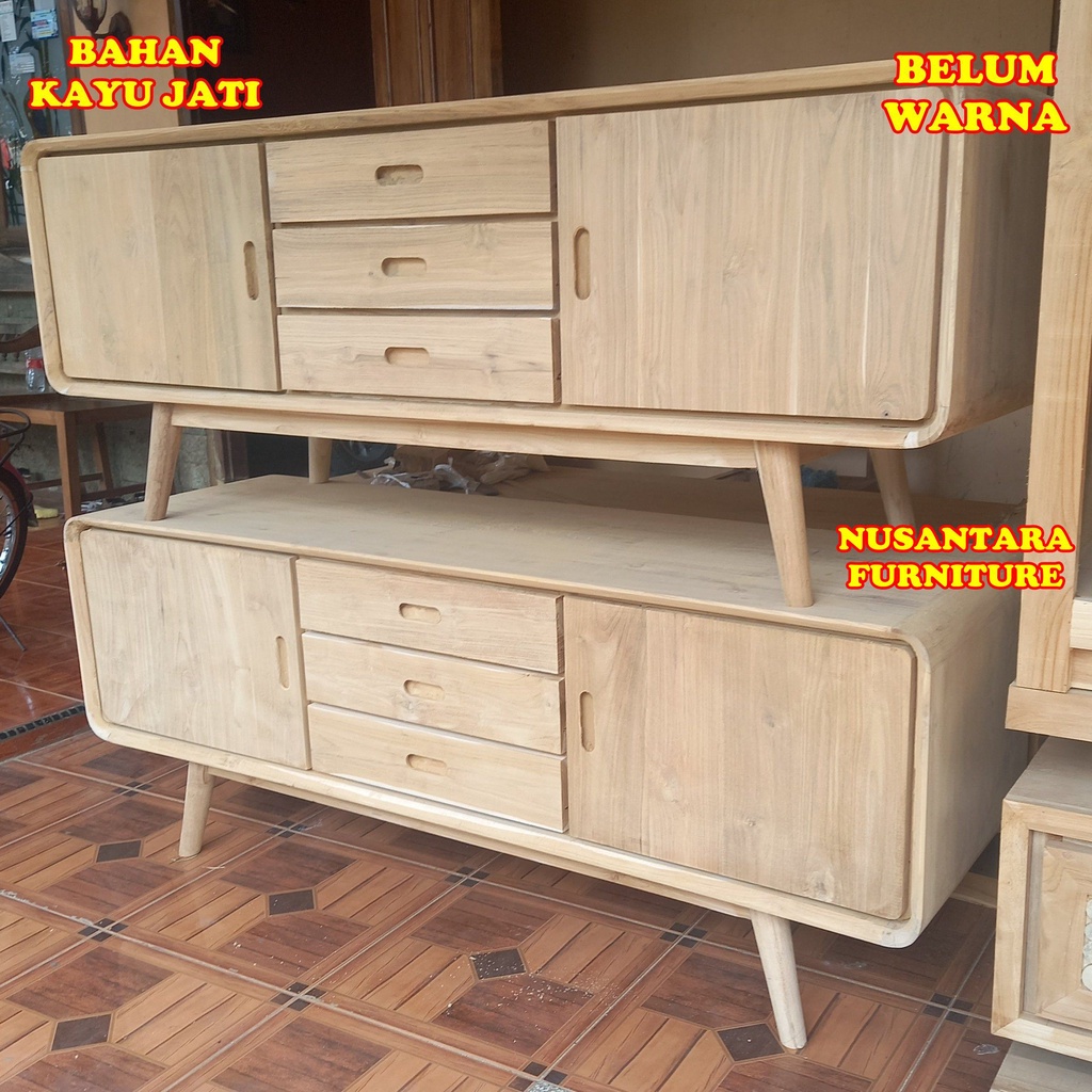 Meja TV Minimalis Retro Kayu Rak TV Jati Bufet TV Kayu Jati
