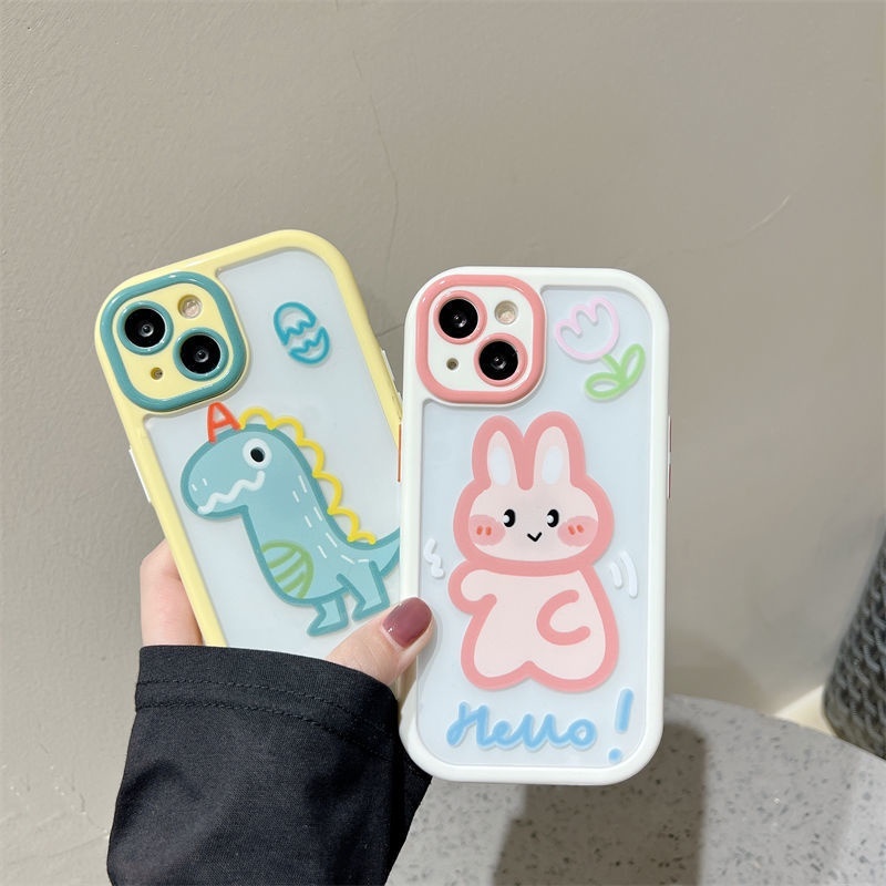 Soft Case Silikon Transparan Motif Print Dinosaurus &amp; Kelinci Untuk IPhone 12 13 14 11 Pro Max X Xs Max Xr Ggdf