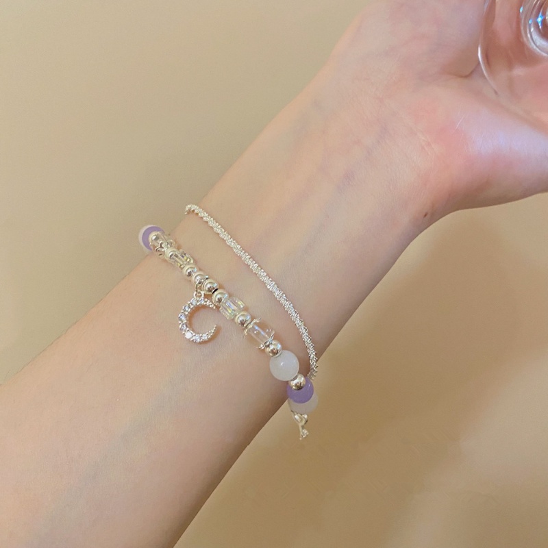 Papaozhu Elegan Kristal Bulan Pesona Opal Manik-Manik Gelang Untuk Wanita Gadis Indah Glittery Sequin Permata Beads Bracelet Perhiasan Hadiah Untuk Pacar