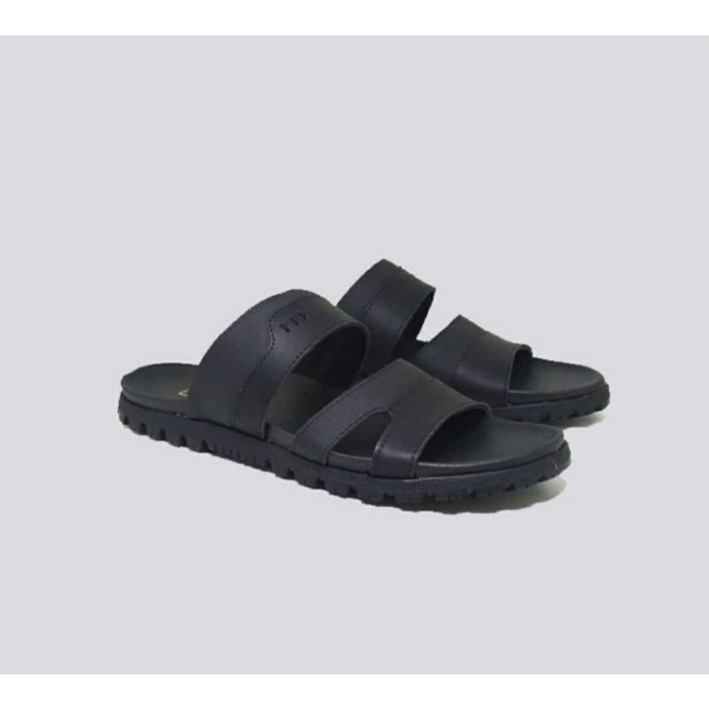 Original, Sandal KULIT Pria A4 Jepit Slide Cowok Bapak2 Model SLOP 38-44 Sendal Kulit Tebal Premium Hitam Black,44