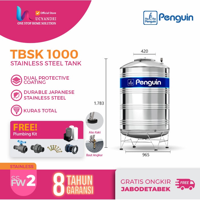 Tangki Air Penguin Stainless TBSK 1000 STAINLESS STEEL / Toren Air / Tandon Air