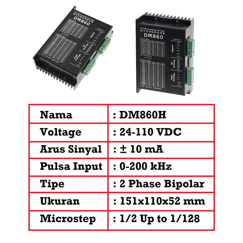 [HAEBOT] Motor Driver Stepper Nema 23 34 86 DM860H 24V - 100V 7.2A CNC Cooling Fan Kipas Pendingin 57 Microstep Pengontrol 2 Phase Bipolar DC Router Laser Plasma Microstepping Dinamo
