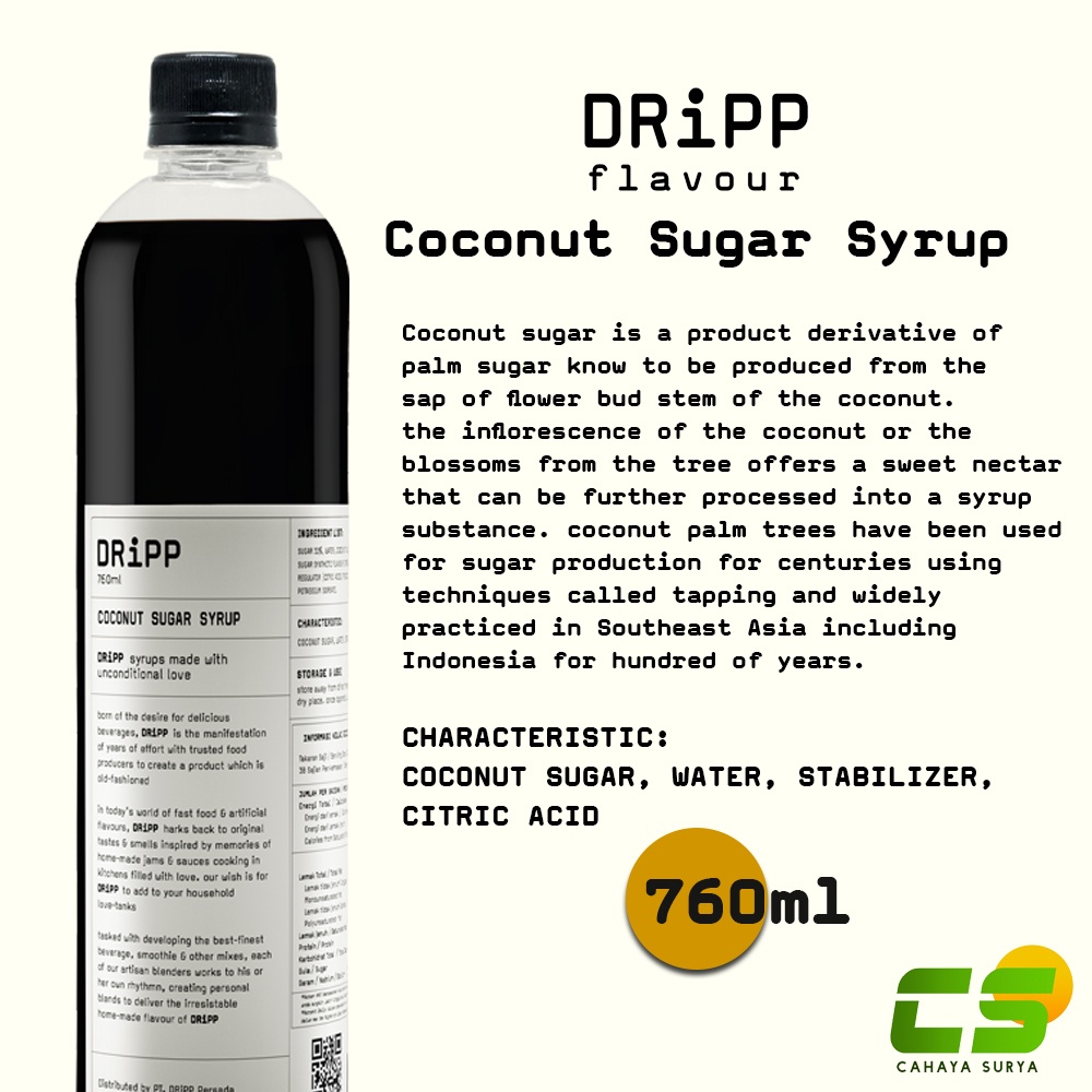 

Dripp Sirup / Syrup - Coconut Sugar Syrup 760 ml (Sirup Gula Kelapa)