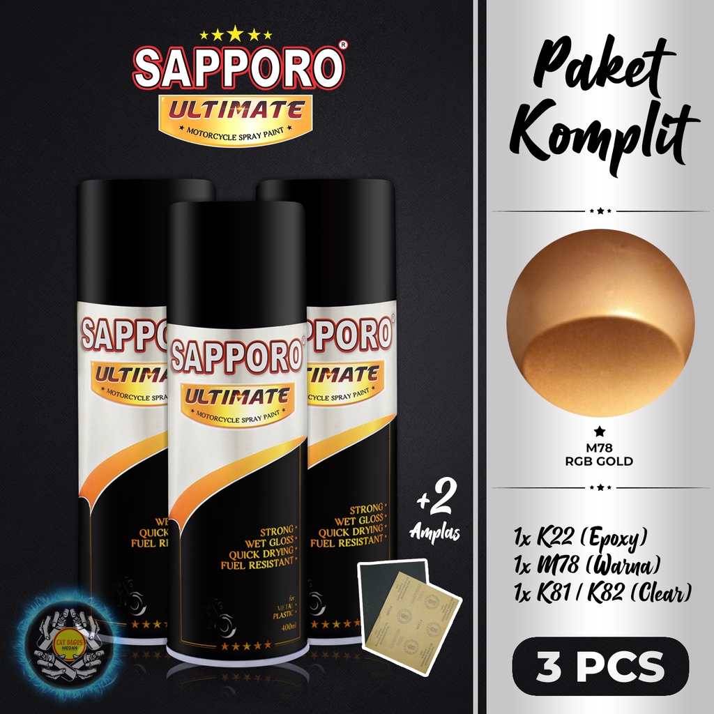 PAKET M78 RCB GOLD SAPPORO ULTIMATE CAT SEMPROT 400 ML CAT MOTOR AEROSOL PYLOX EMAS PELAK PELEK RCB 