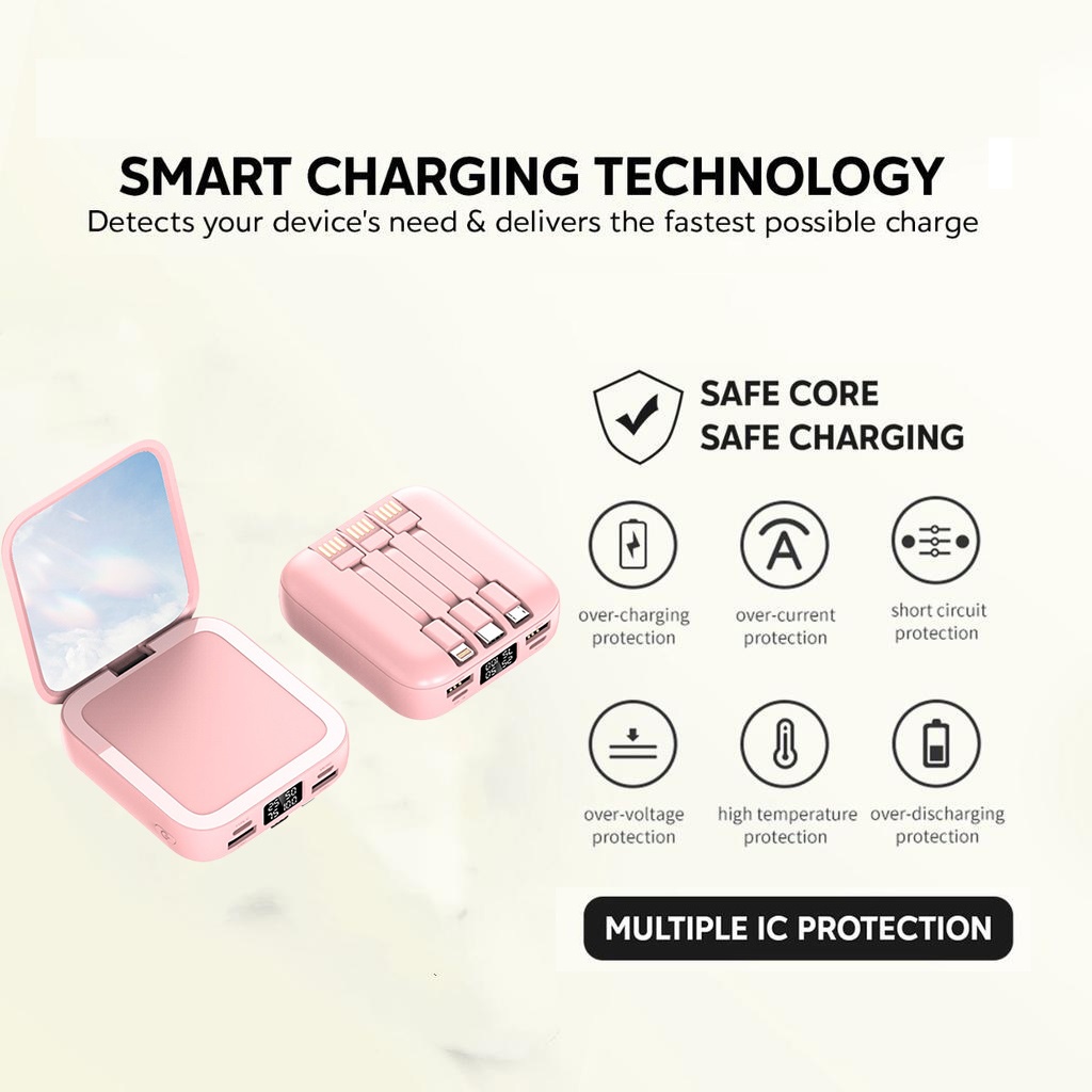 Mini Powerbank Beauty Mirror 20000mAh Power Bank Pengisian Cepat dengan Cermin Lipat Fast Charging(COD)