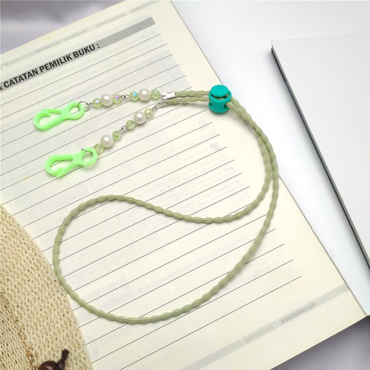 Strap Masker 2in1 Konektor Headloop Tali Kalung Aksesoris Masker ||  Strap masker kristal mutiara / Strap masker 2in1 / konektor masker hijab / mask extender / pengait masker /